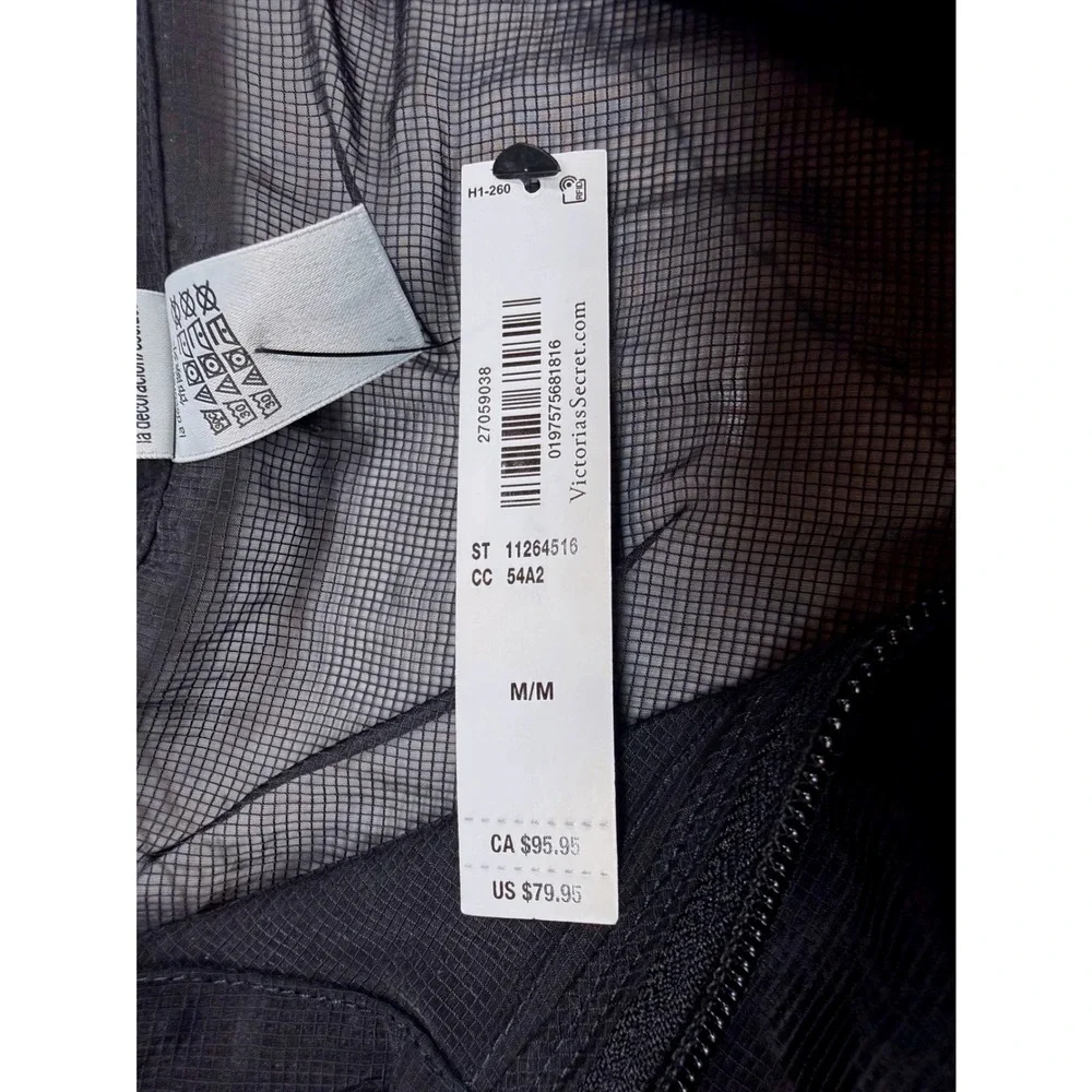 VSX Victoria's Secret Black Sheer Ripstop‎ Windbreaker Cropped Jacket Medium NEW